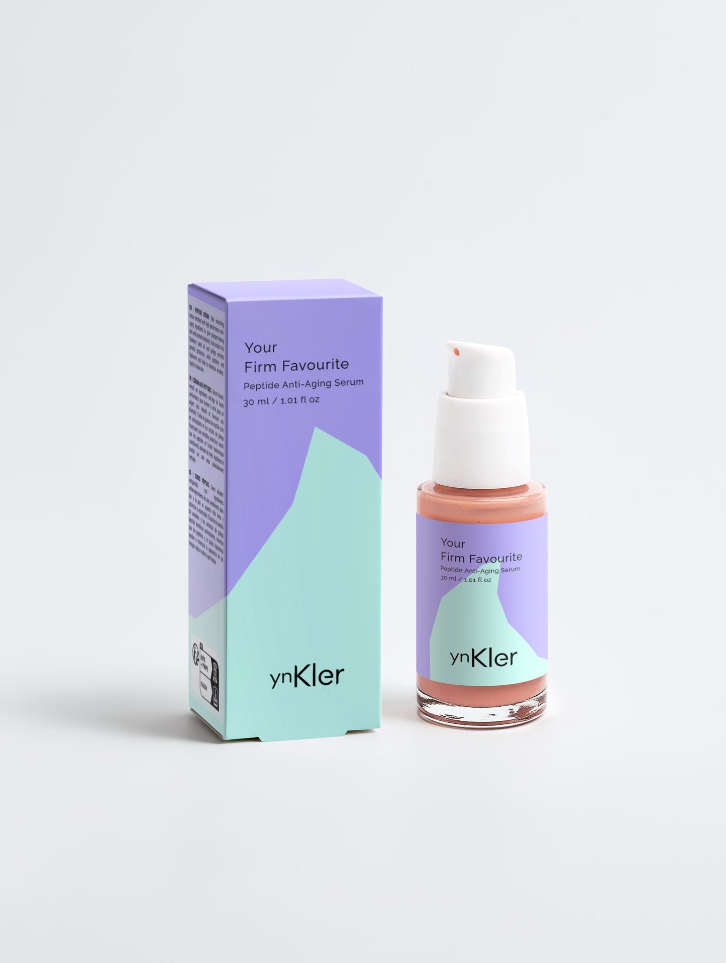 ynKler serum bottle and packaging on a light gray background