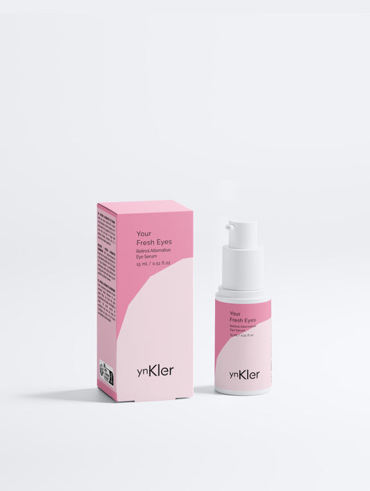 ynKler eye serum bottle and packaging on a white background